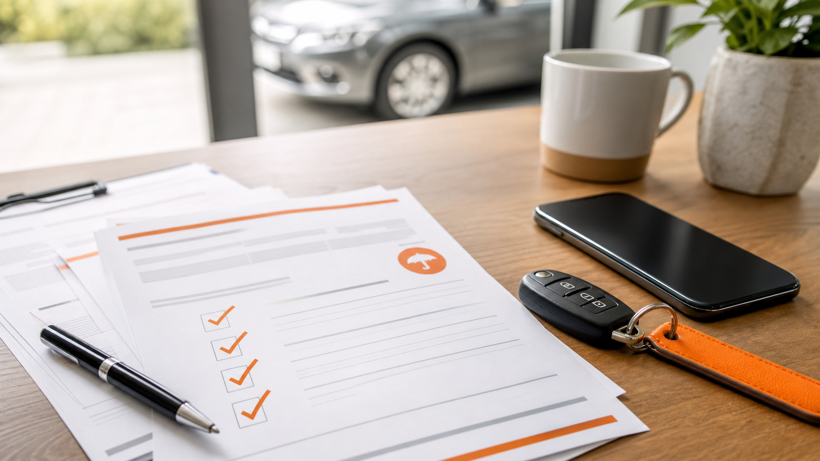 Driver reviewing short-term car insurance policy documents before a vehicle handover