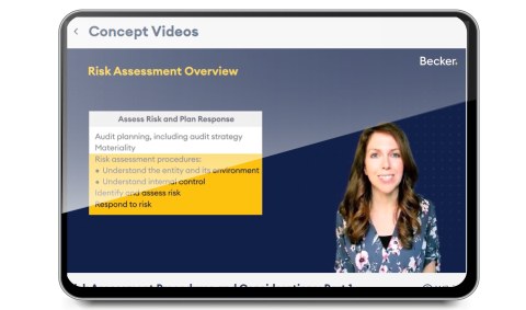 Becker concept video lesson on risk assessment shown on a tablet